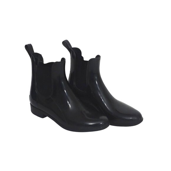 J Crew Black Rubber Chelsea Ankle Rain Boots Womens Size 5 Pull-on - Picture 1 of 10
